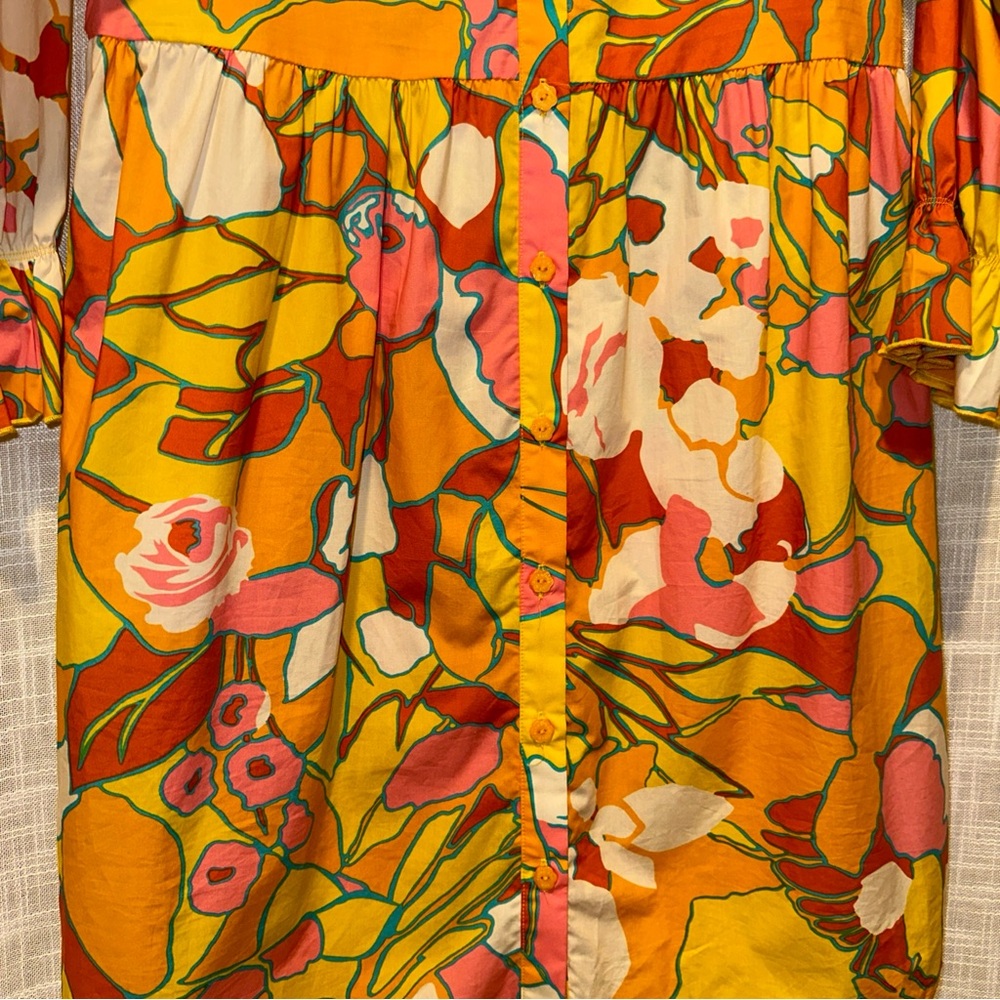 Flora Bea NYC Womens M Floral Kora Dress Multicolor Long Sleeve Boho High Neck - Picture 5 of 11